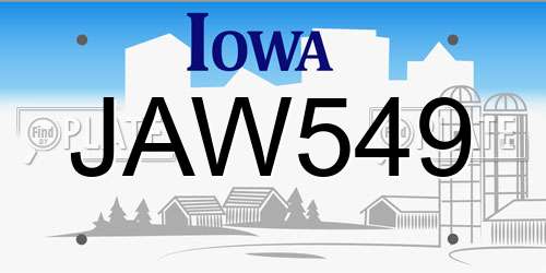 JAW549 Iowa License Plate
