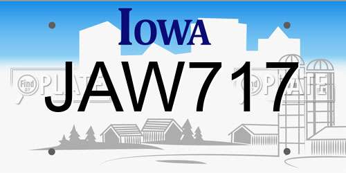 JAW717 Iowa License Plate