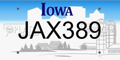 JAX389 Iowa License Plate
