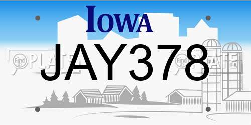 JAY378 Iowa License Plate