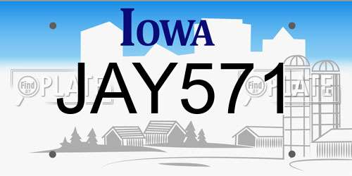 JAY571 Iowa License Plate