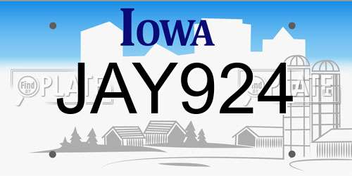 JAY924 Iowa License Plate