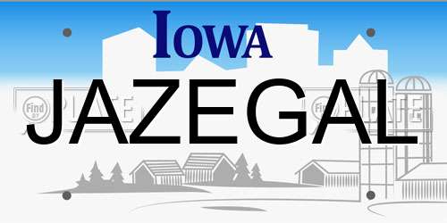 JAZEGAL Iowa License Plate
