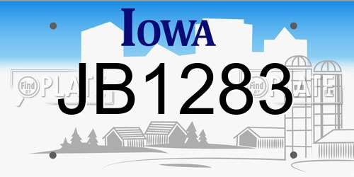 JB1283 Iowa License Plate