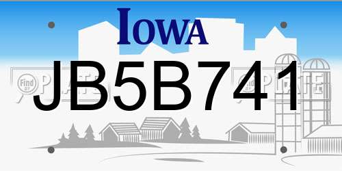 JB5B741 Iowa License Plate