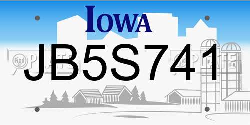 JB5S741 Iowa License Plate
