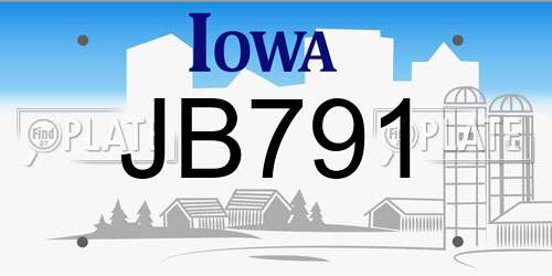 JB791 Iowa License Plate