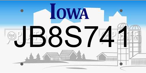 JB8S741 Iowa License Plate