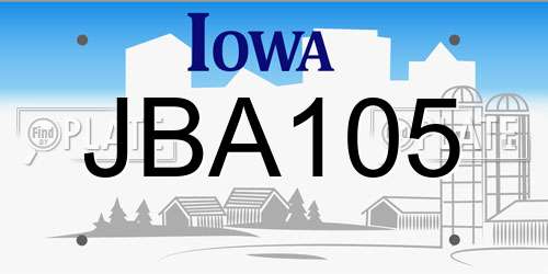JBA105 Iowa License Plate