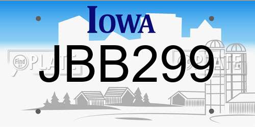JBB299 Iowa License Plate