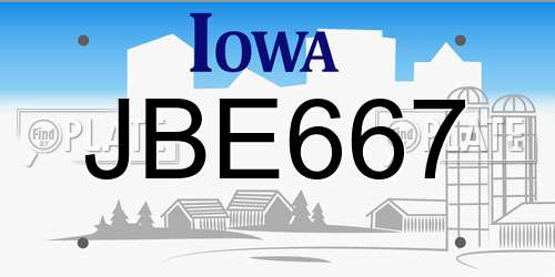 JBE667 Iowa License Plate