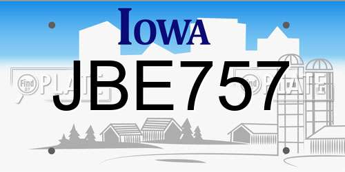 JBE757 Iowa License Plate