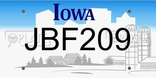 JBF209 Iowa License Plate