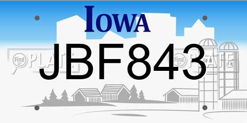 JBF843 Iowa License Plate