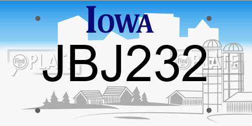 JBJ232 Iowa License Plate