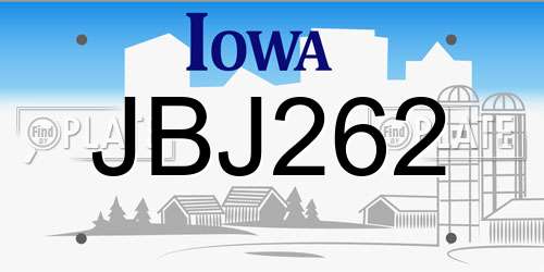 JBJ262 Iowa License Plate