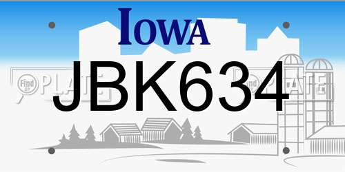 JBK634 Iowa License Plate