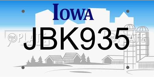 JBK935 Iowa License Plate