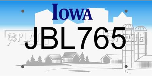 JBL765 Iowa License Plate