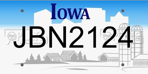 JBN2124 Iowa License Plate
