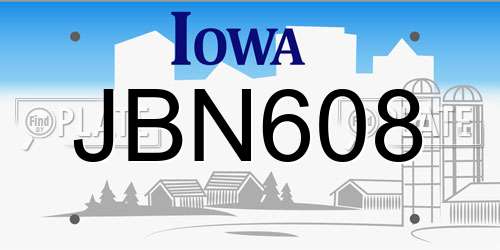 JBN608 Iowa License Plate