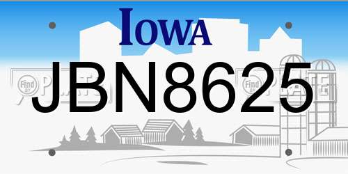 JBN8625 Iowa License Plate