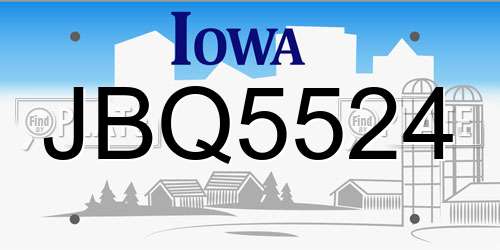 JBQ5524 Iowa License Plate