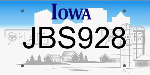 JBS928 Iowa License Plate