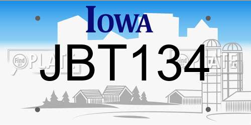 JBT134 Iowa License Plate