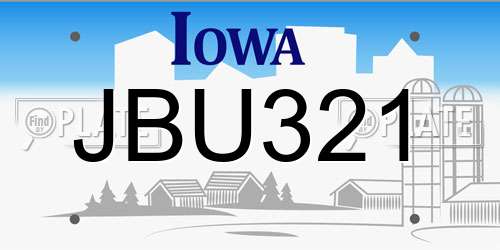 JBU321 Iowa License Plate