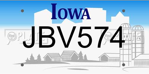 JBV574 Iowa License Plate
