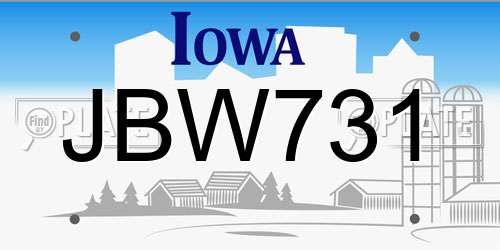 JBW731 Iowa License Plate
