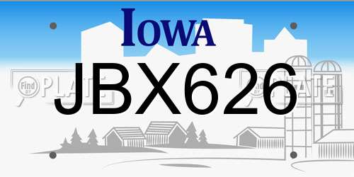 JBX626 Iowa License Plate