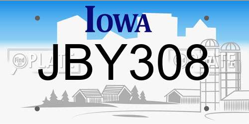 JBY308 Iowa License Plate