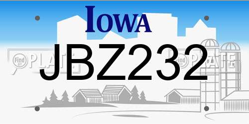 JBZ232 Iowa License Plate