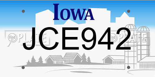 JCE942 Iowa License Plate