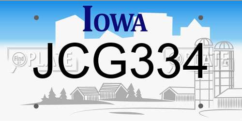 JCG334 Iowa License Plate