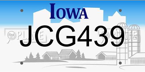 JCG439 Iowa License Plate
