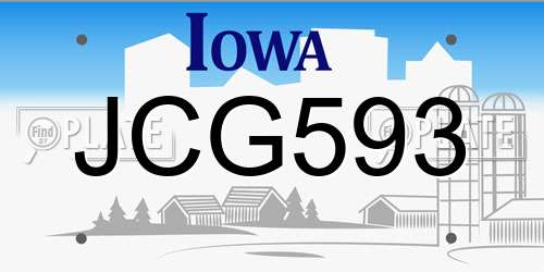 JCG593 Iowa License Plate