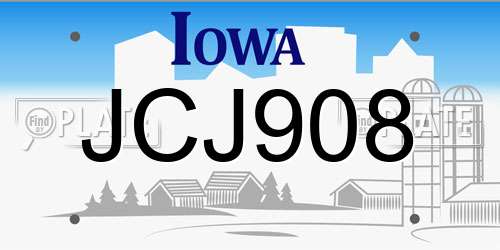 JCJ908 Iowa License Plate