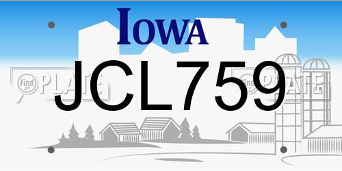 JCL759 Iowa License Plate