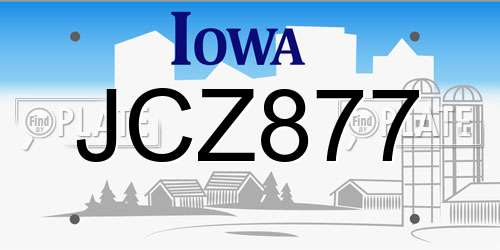 JCZ877 Iowa License Plate