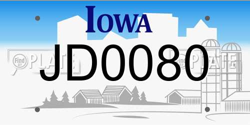 JD0080 Iowa License Plate