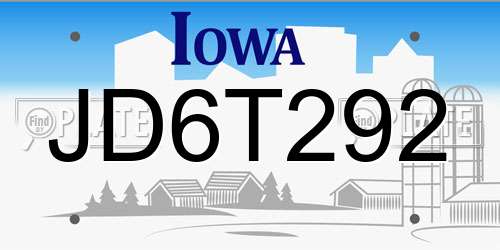 JD6T292 Iowa License Plate
