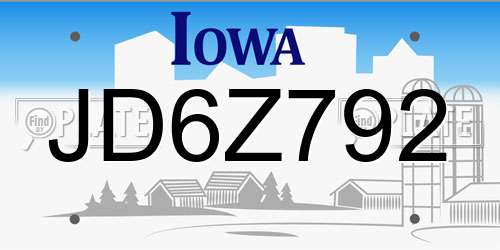 JD6Z792 Iowa License Plate