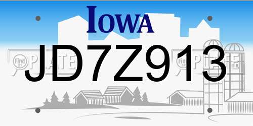 JD7Z913 Iowa License Plate