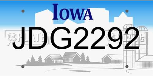 JDG2292 Iowa License Plate