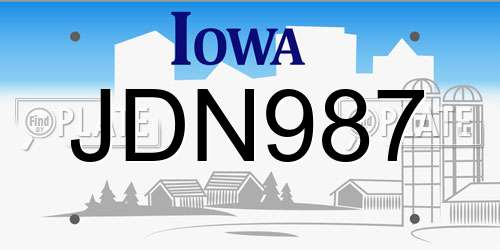 JDN987 Iowa License Plate