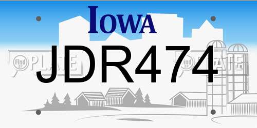 JDR474 Iowa License Plate