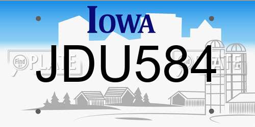 JDU584 Iowa License Plate